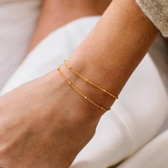 🔵𝟲𝟱%𝗢𝗙𝗙 𝗯𝘂𝗻𝗱𝗹𝗲𝘀 𝟯+🔵 NEW 2 Layered Curb Chain Stainless Steel Bracelet - Picture 7 of 12